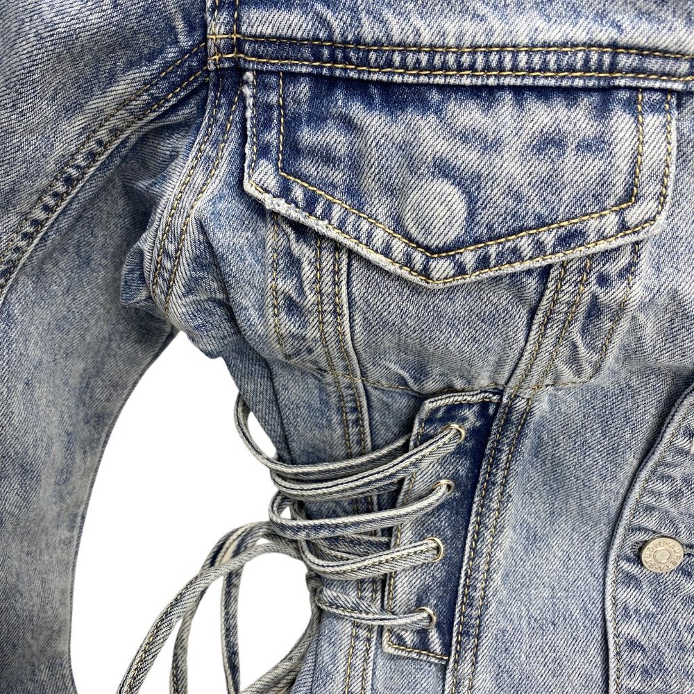 Lana Denim Jacket by Aureta @ Free People XS Color Blue Fawn NWT - Picture 6 of 12